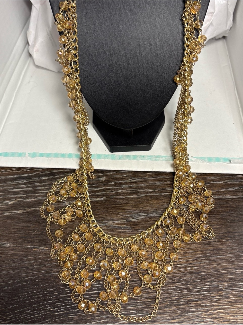 Gold Beaded Fringe Statement Necklace - Women Jewelry